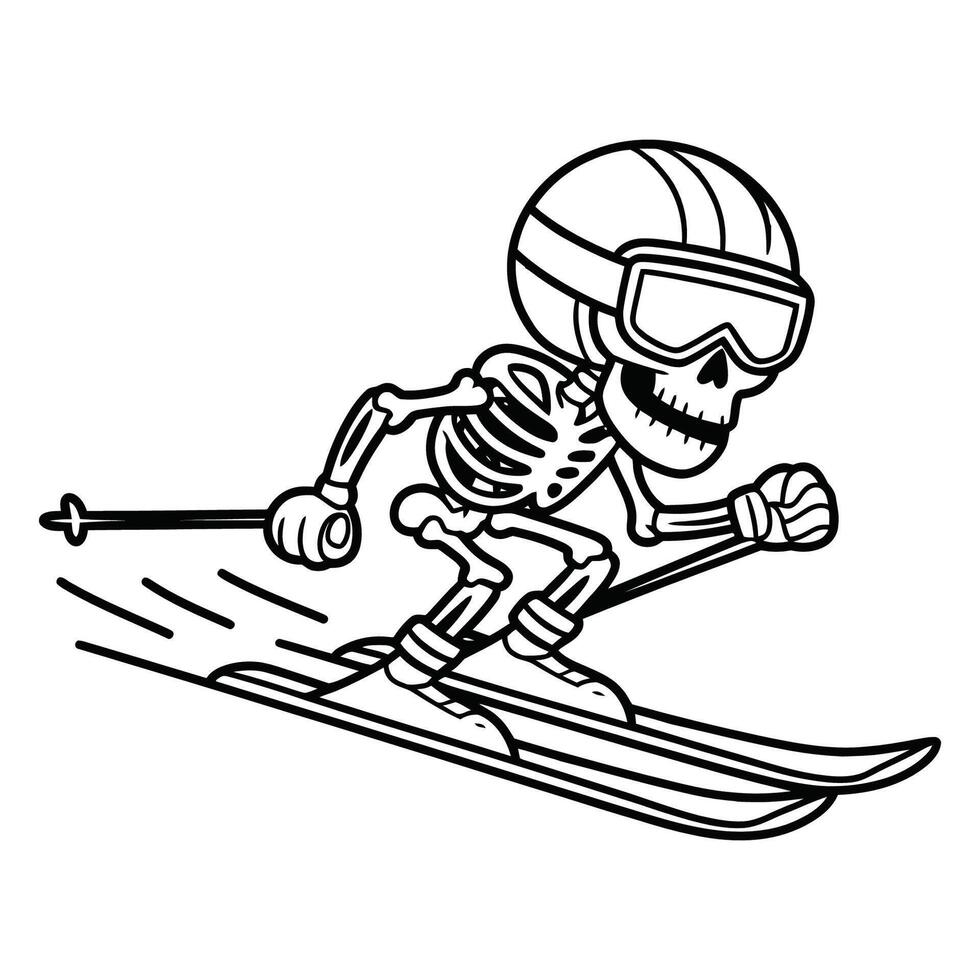 Skeleton Skiing Cartoon Illustration vector