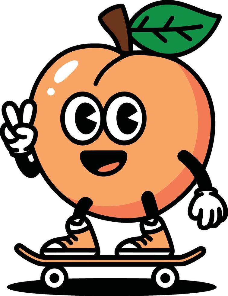 Cute Peach Chracter on Skateboard Illustration vector