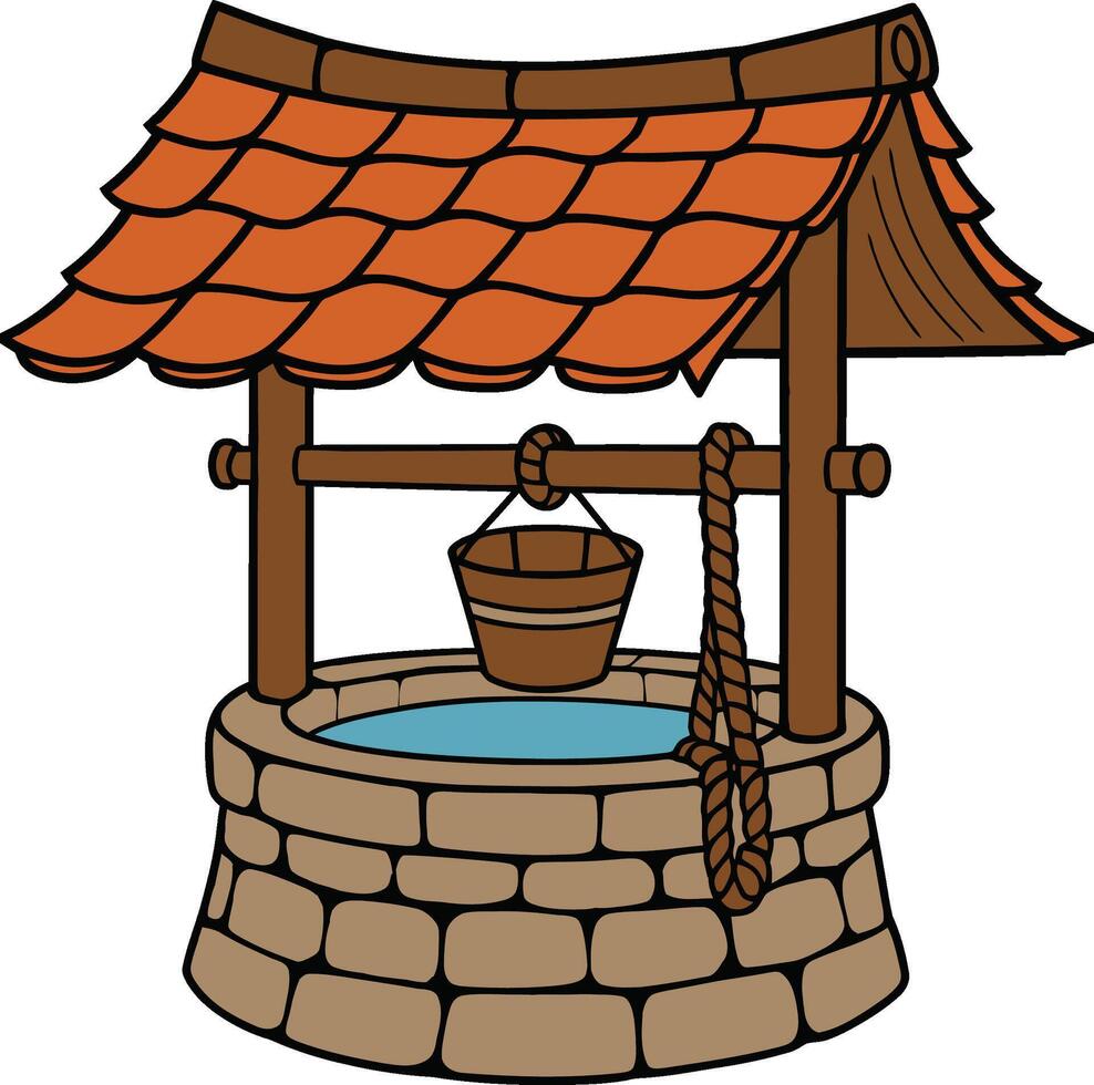 Wishing well illustration with bucket and roof vector