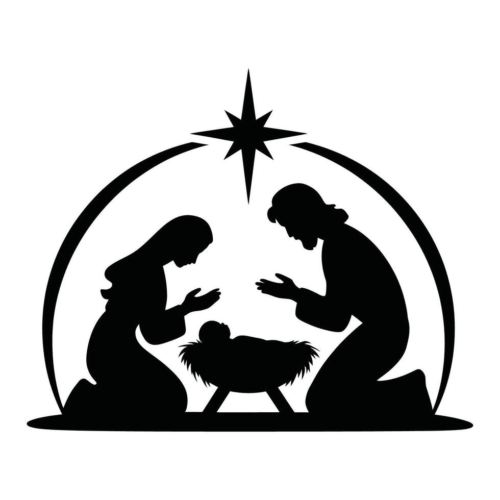 A Nativity Scene with Holy Family Silhouette vector