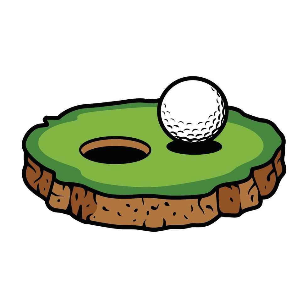 Cartoon Golf Ball on Putting Green with Hole Illustration vector