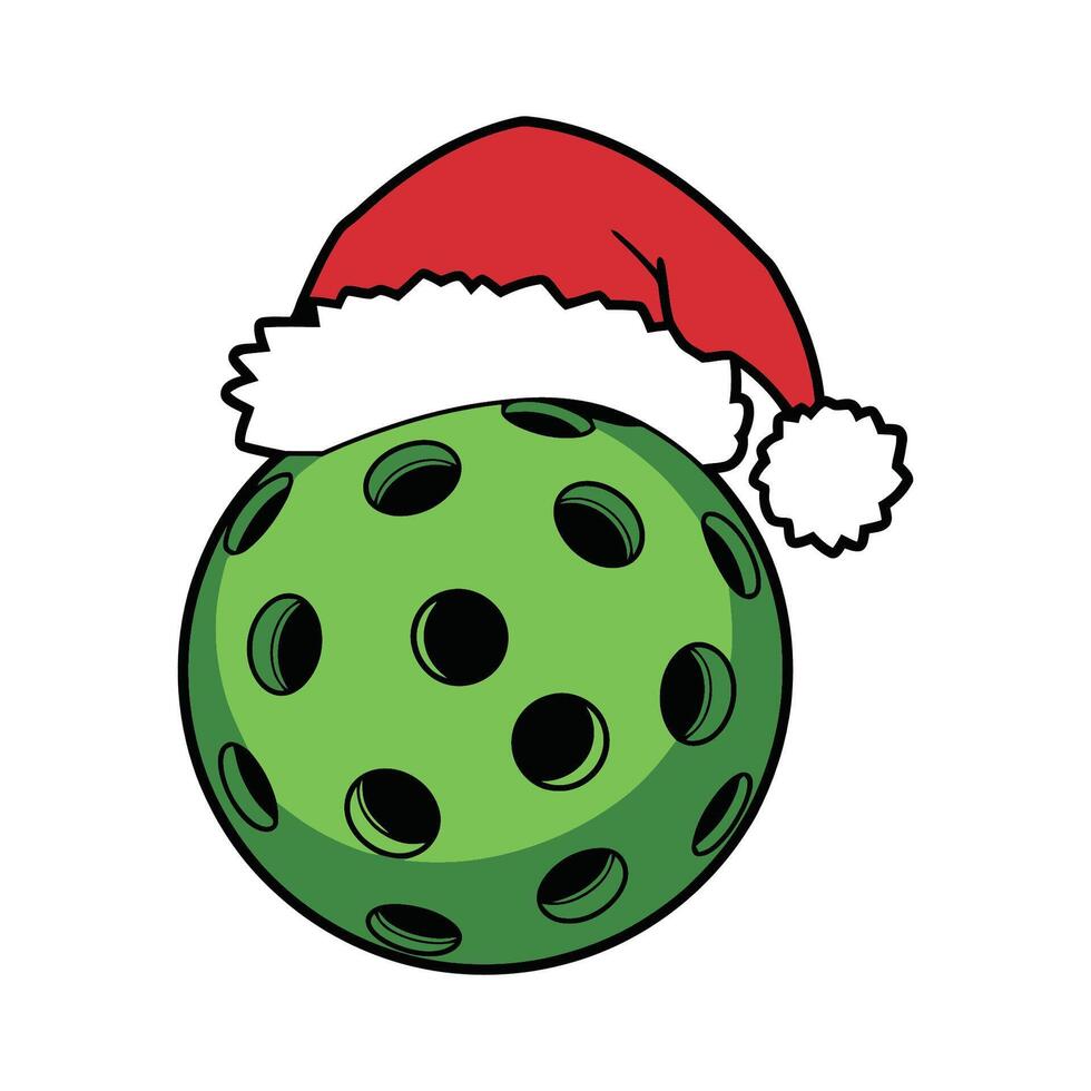 Festive Green Pickle Ball Wearing a Santa Hat Illustration vector