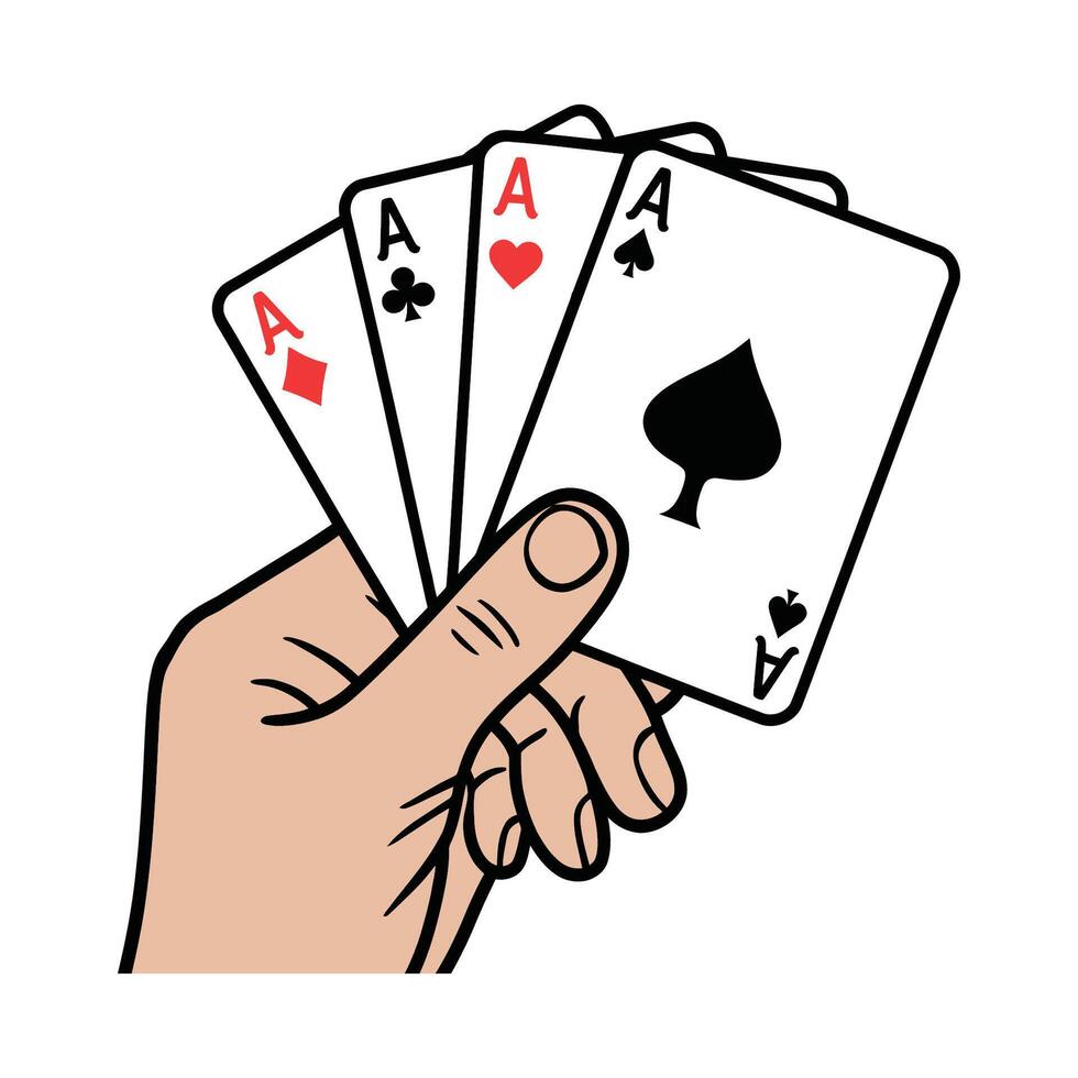 Hand Holding Four Aces Playing Cards Illustration vector