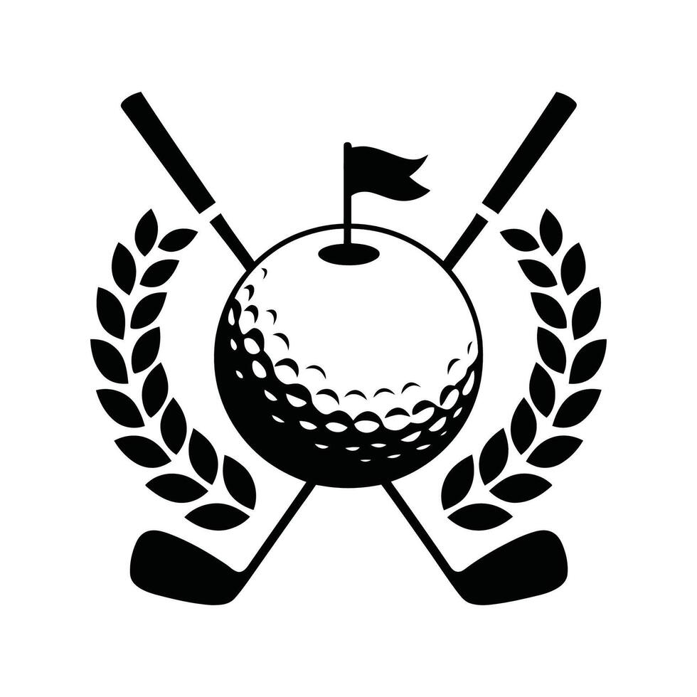 Elegant Golf Logo with Golf Ball, Flag, and Crossed Clubs vector