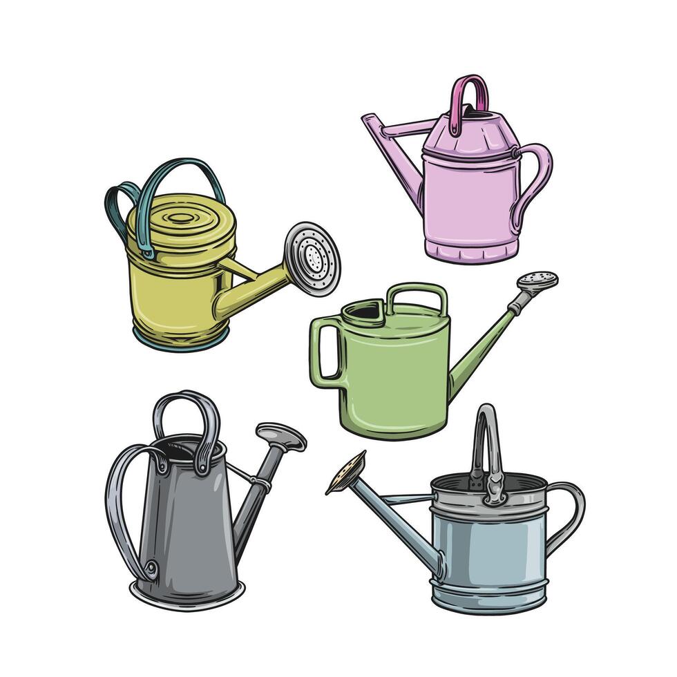 Gardening Watering Can tools set illustration vector