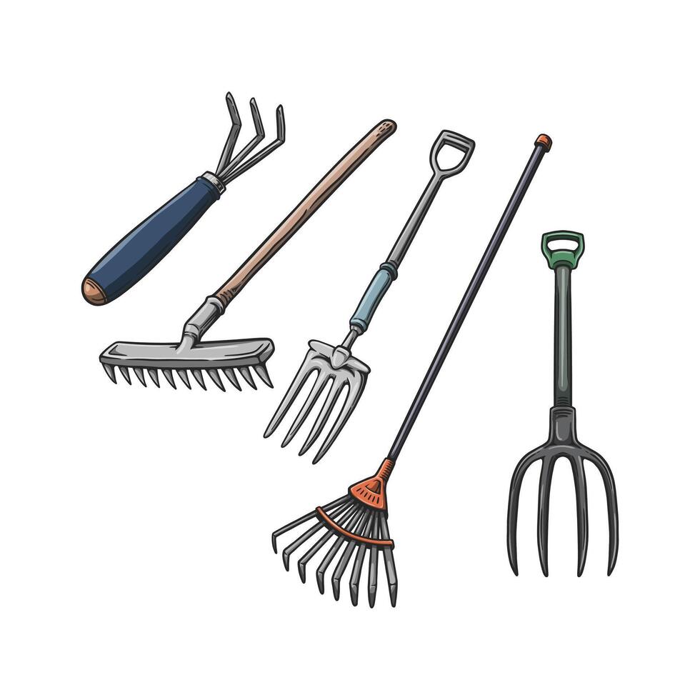 Gardening rake tools set illustration vector