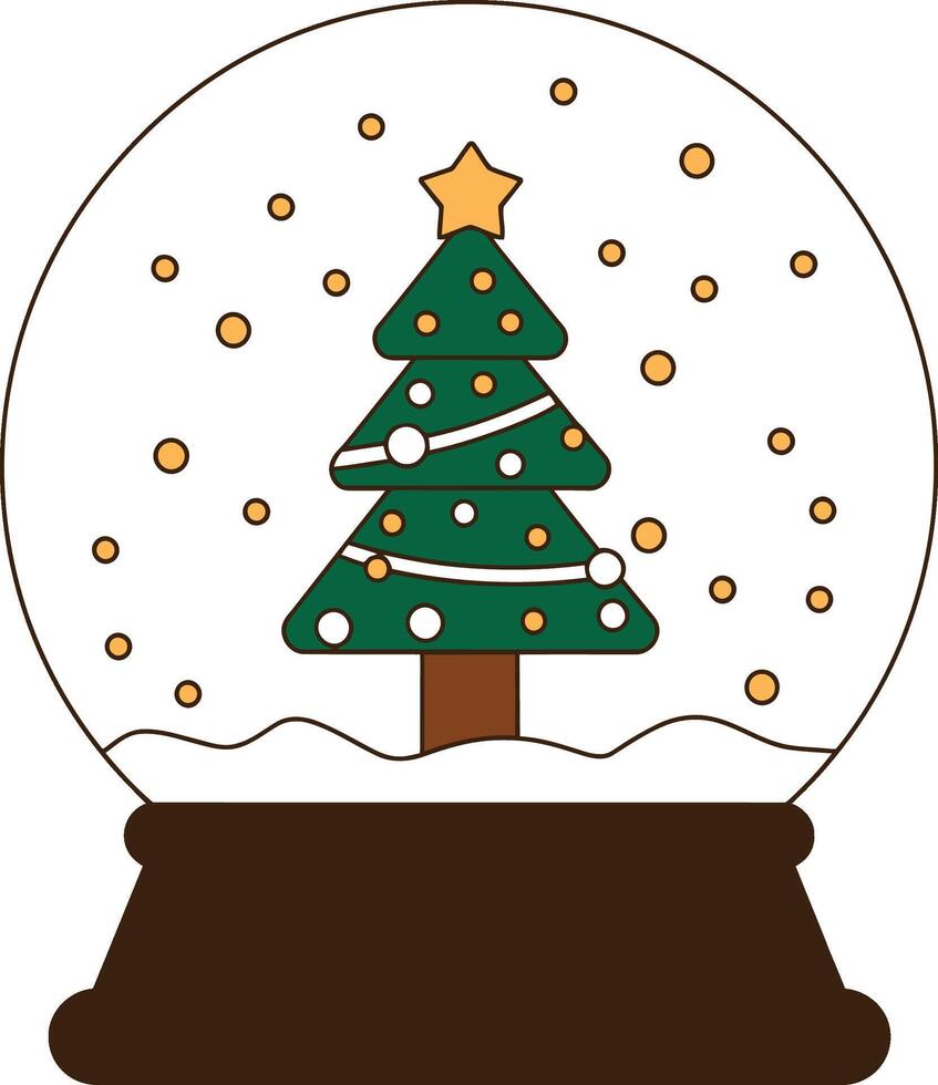 Christmas Tree in a Snow Globe with Falling Snowflakes Illustration vector