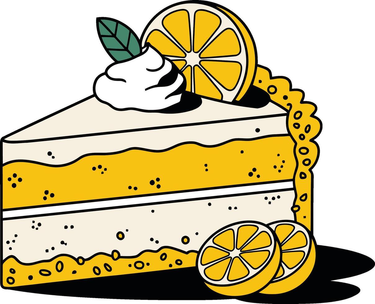 Lemon Cake Slice Topped with Whipped Cream Illustration vector