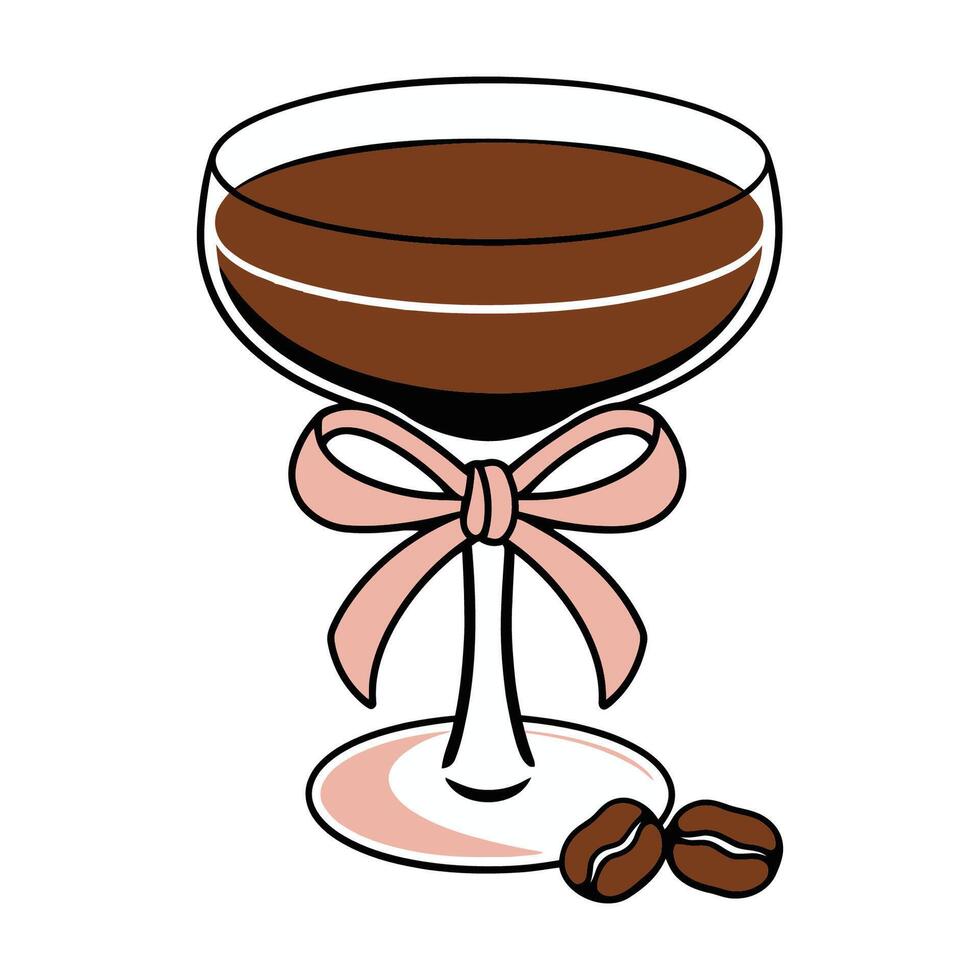 elegant cocktail glass with bow and coffee beans illustration vector