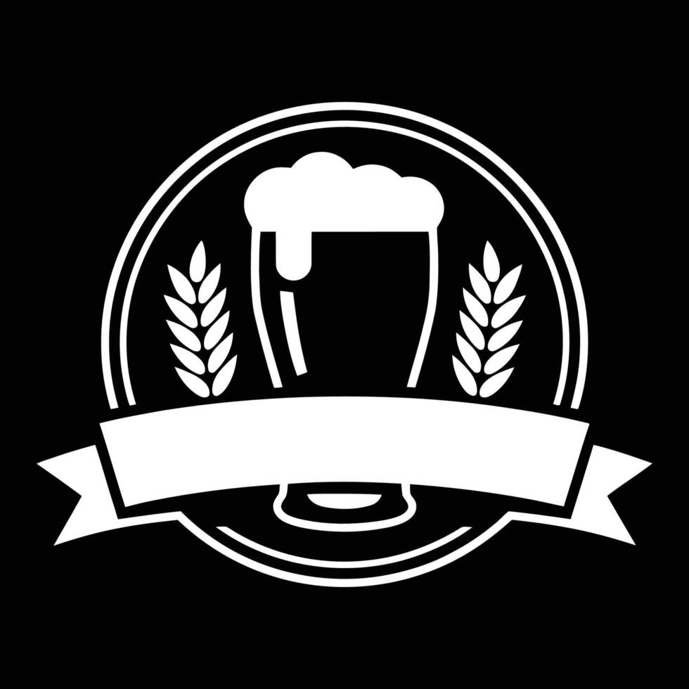 Classic Beer Glass Emblem with Wheat and Blank Banner vector