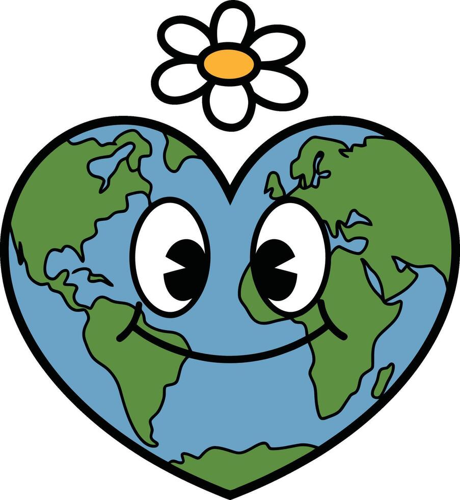 Heart-Shaped Earth Smiling with Daisy Illustration vector