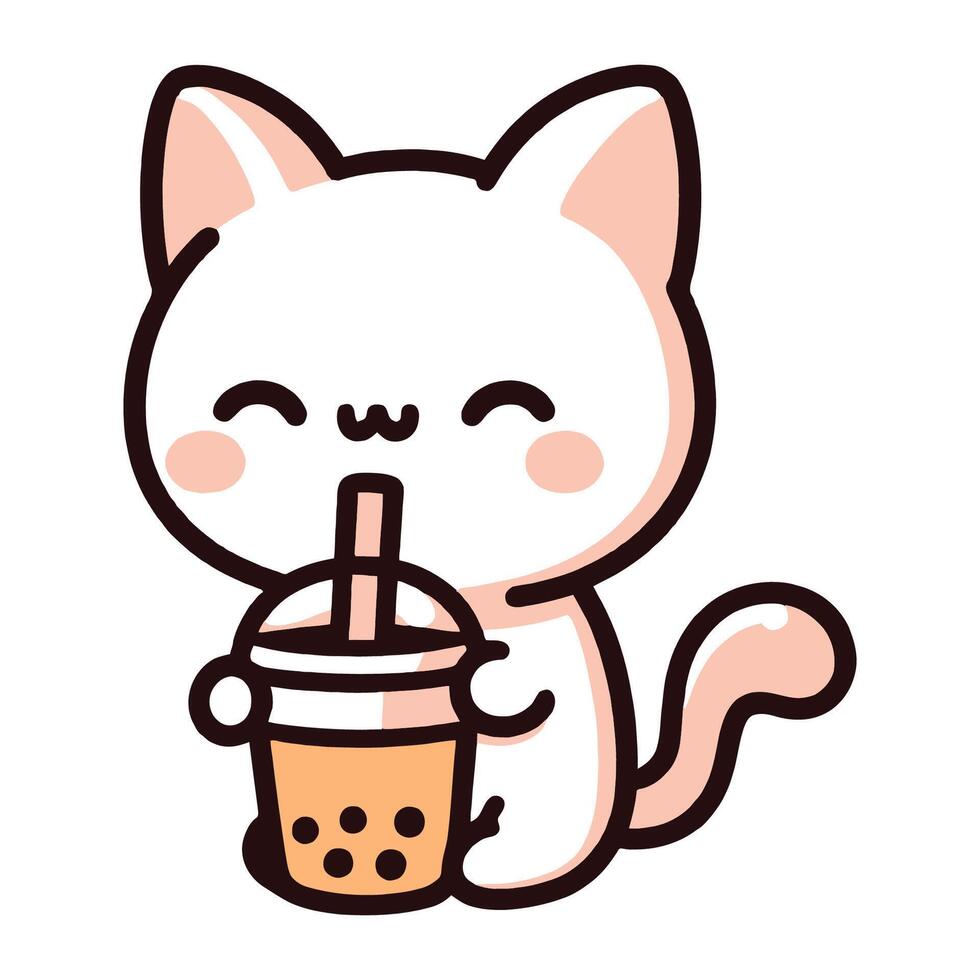 A cartoon cat drinking bubble tea with a straw vector