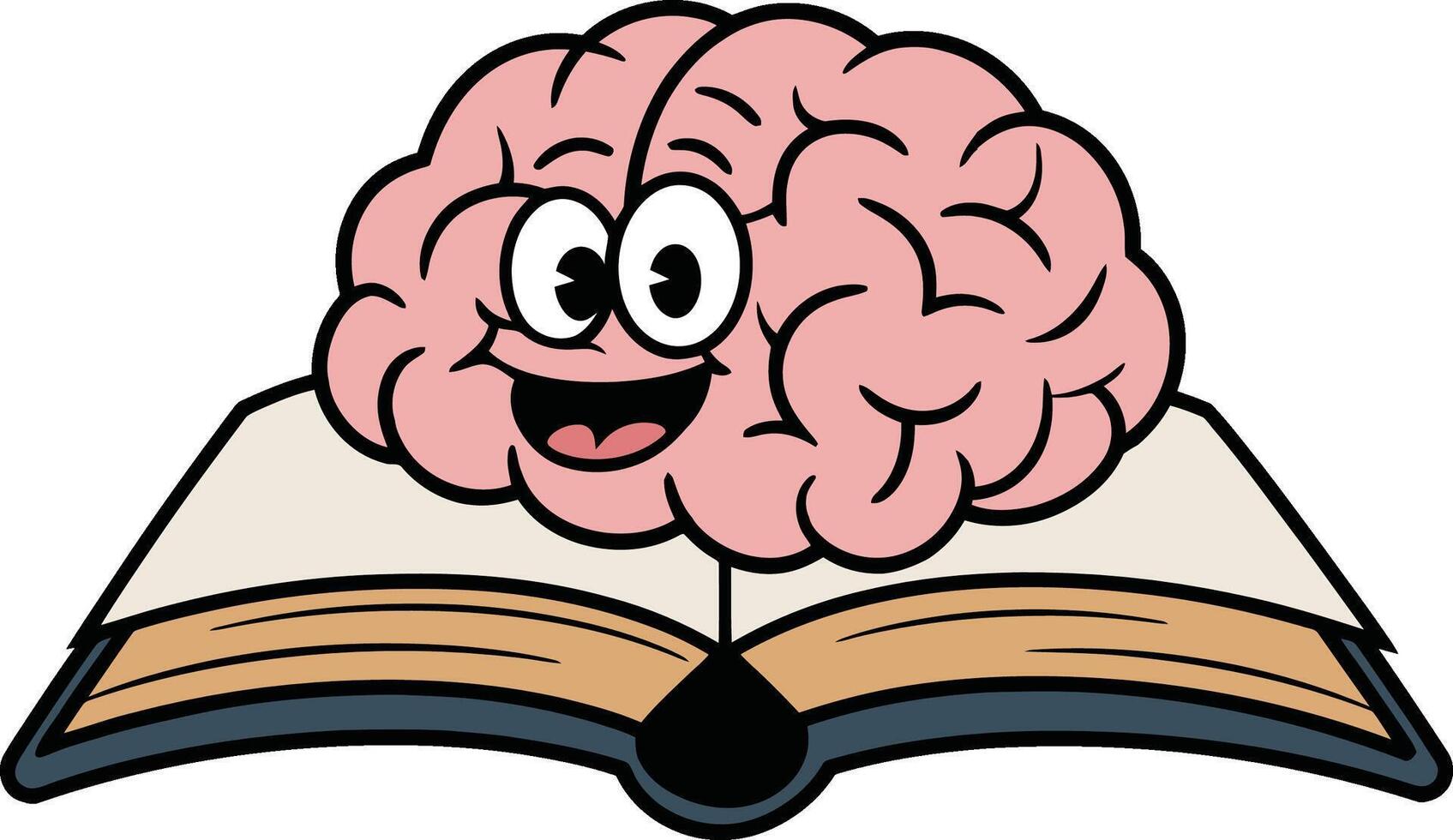 Happy Brain on Open Book Cartoon Illustration vector
