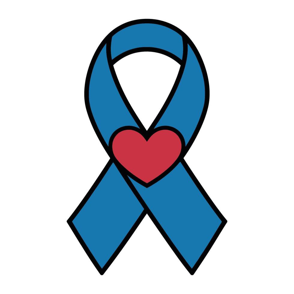 Blue Awareness Ribbon with Red Heart Emblem vector