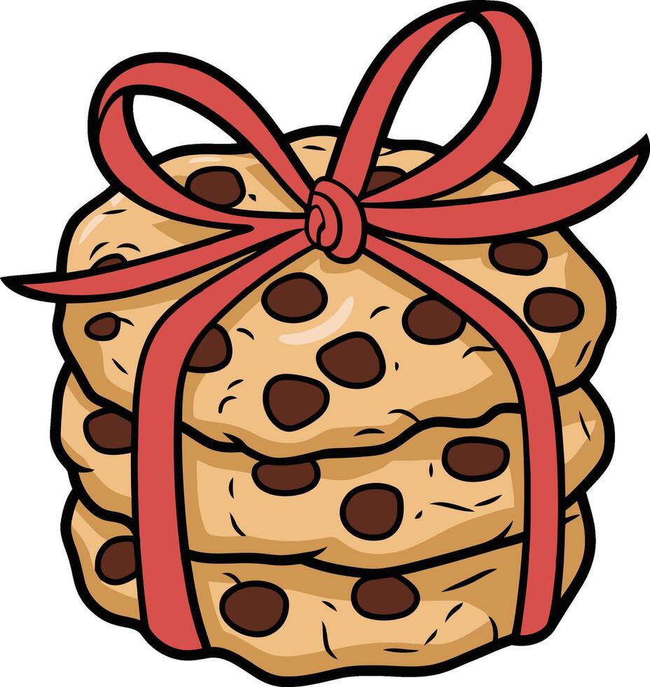 Stack of Chocolate Chip Cookies with a Red Ribbon Bow Illustration vector
