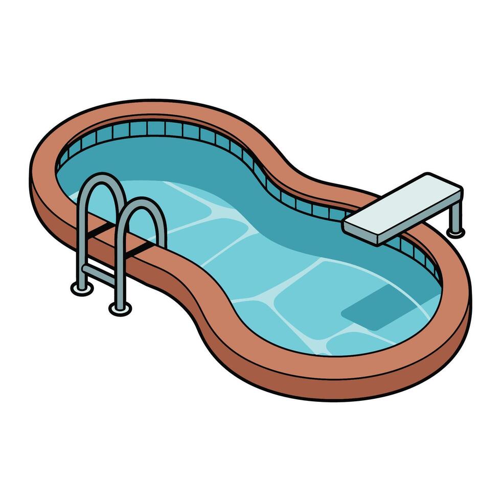 Swimming Pool with Diving Board Cartoon Illustration vector