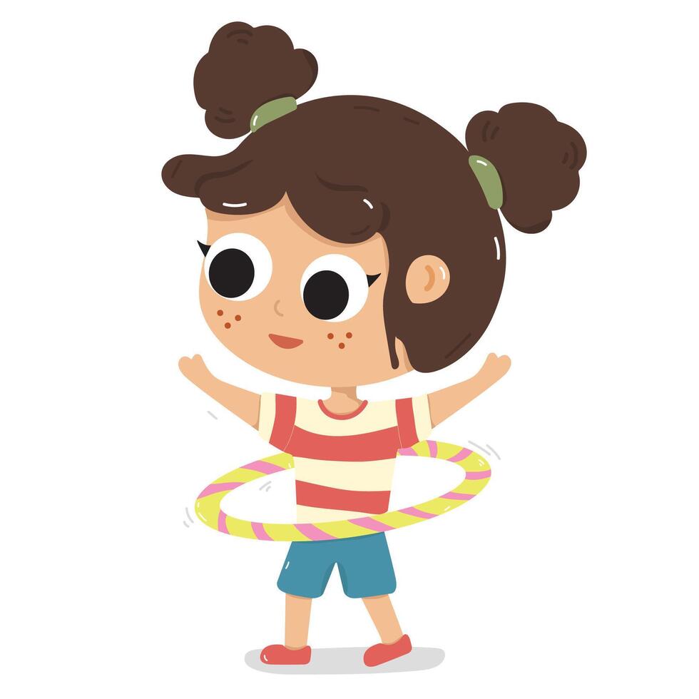Illustration of girl exercising by playing hula hoop vector