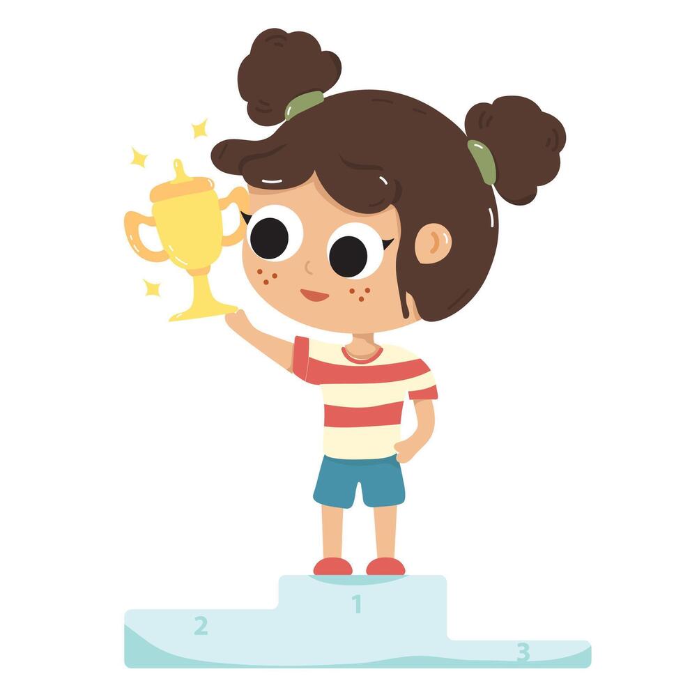 Girl illustration holding a trophy vector