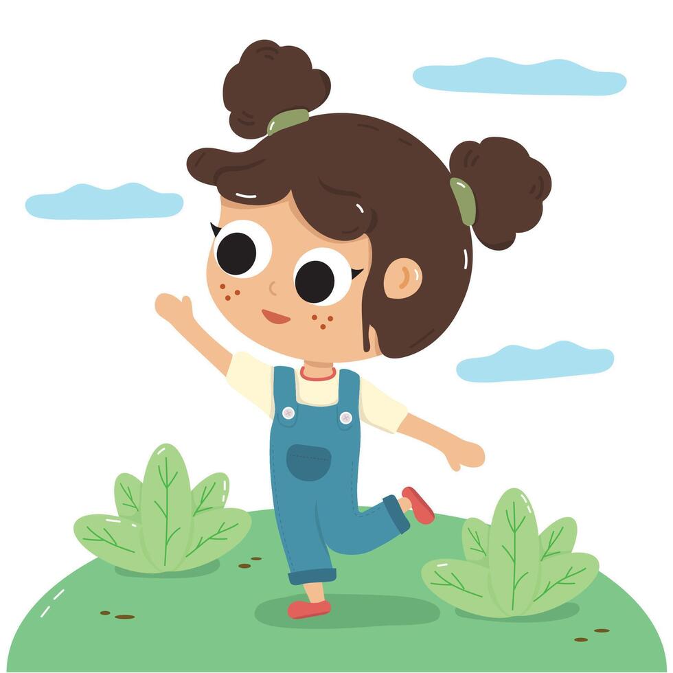 Girl illustration walking in the park vector