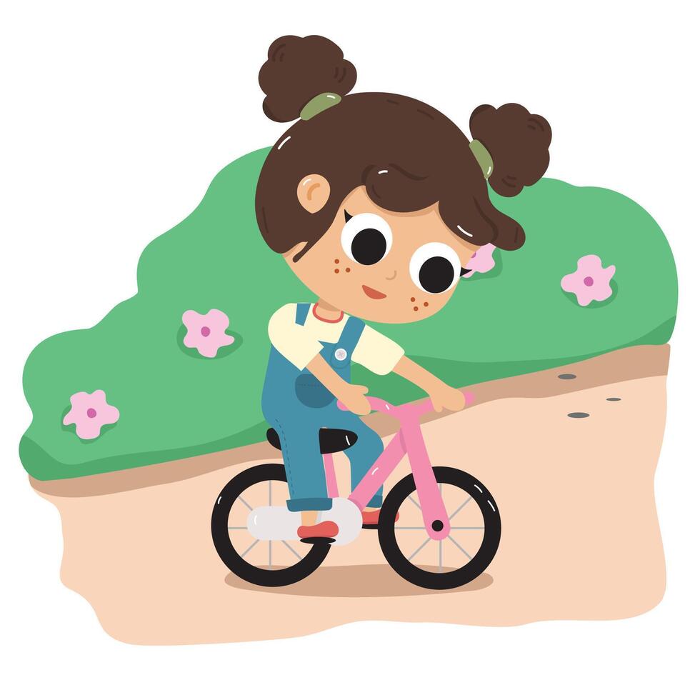 Illustration of a girl riding a public bicycle vector