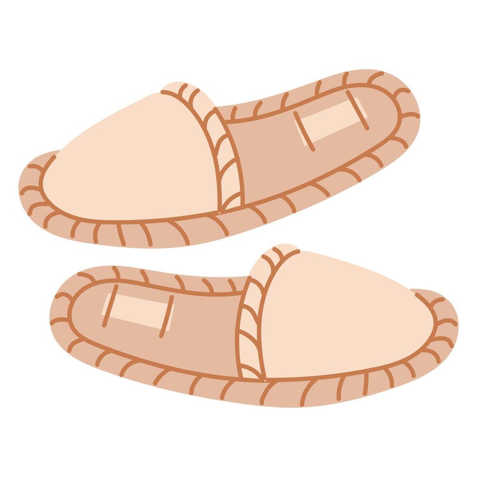 illustration of a pair of fabric bath slippers. A flat drawing of accessories for a Russian bathhouse, highlighted on a white background. The concept of a spa, relaxation, steam room, hygiene vector