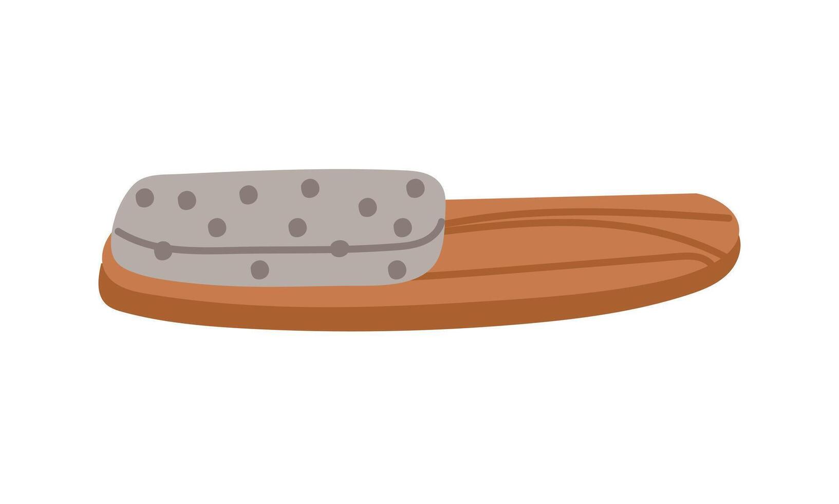 Pumice stone for heels with a wooden handle. Cosmetic device after steaming in the bathroom, steam room, sauna, spa. tool for pedicure and removal of rough skin the feet. Isolated illustration vector