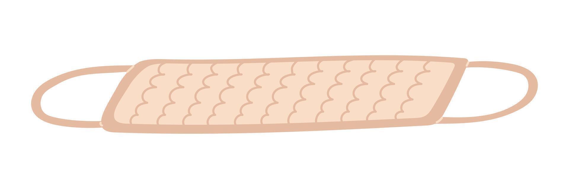 Beige double-sided washcloth with long handles for the body. A personal hygiene product. flat illustration, highlighted on a white background, for advertising, store catalog, decoration loofah vector