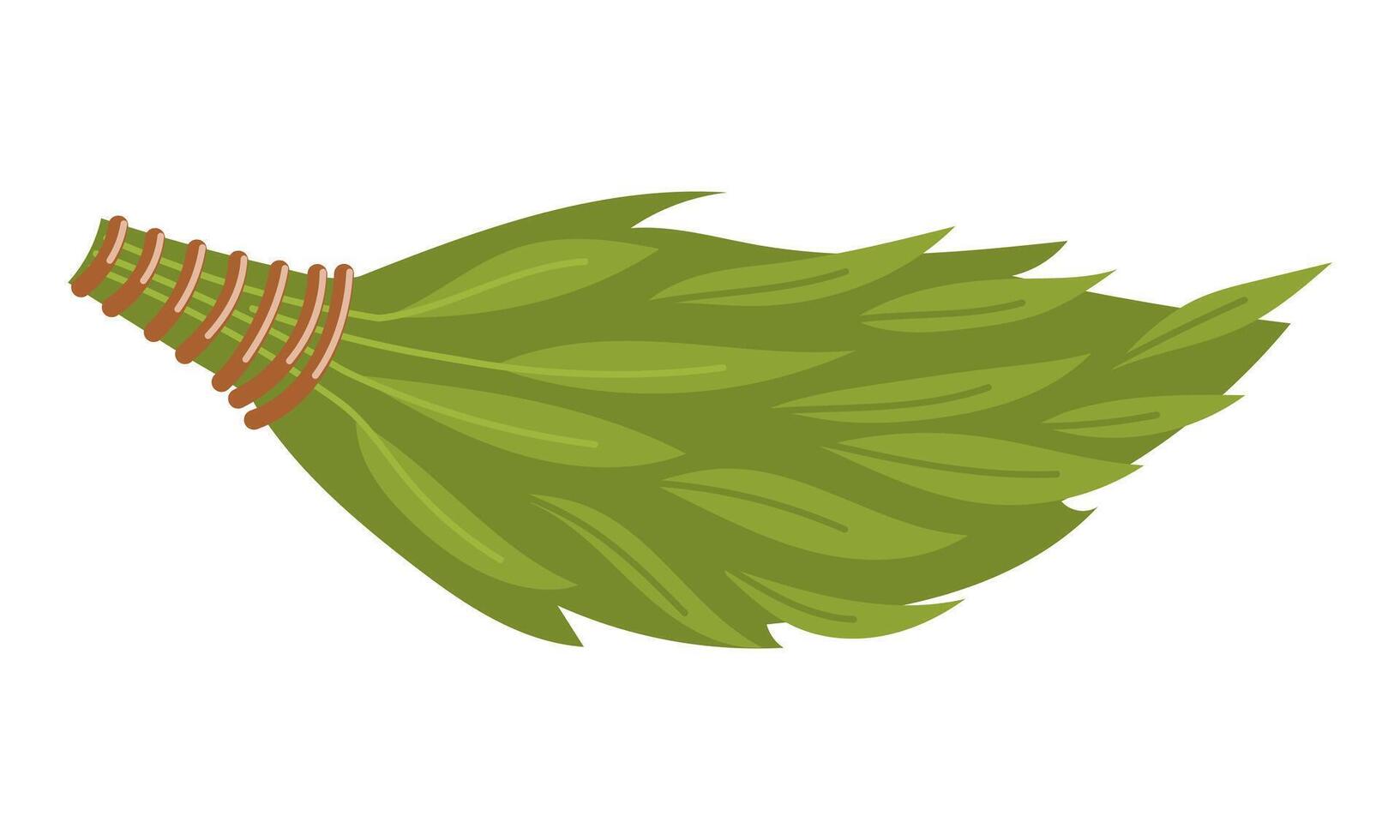 Eucalyptus broom for saunas, baths, steam rooms is flat on a white background. Isolated assembled and rewound bundle of eucalyptus twigs and leaves for massage during relaxation of hygiene procedures vector