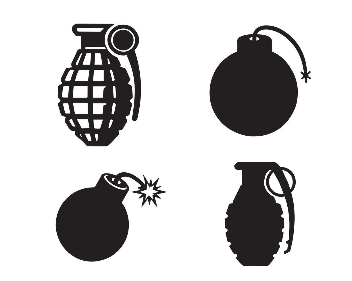 Set Of Grenade Silhouette Design - Military clipart illustration vector