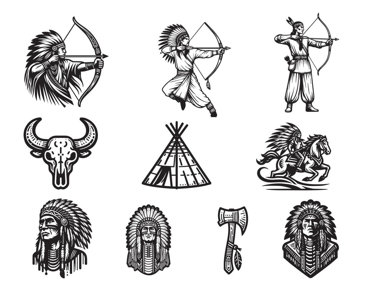 Set of Native American Clipart Design, Native American illustration vector