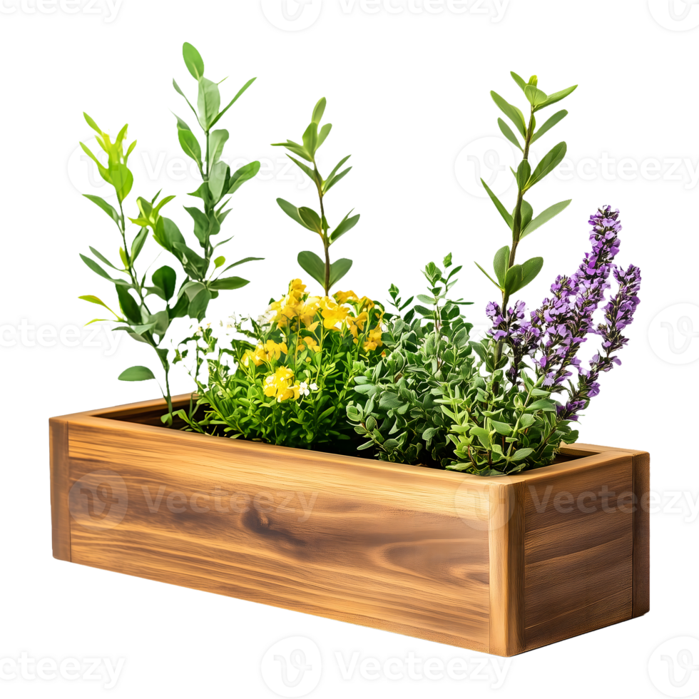 Nature Palette Wooden Planter with Flowers png