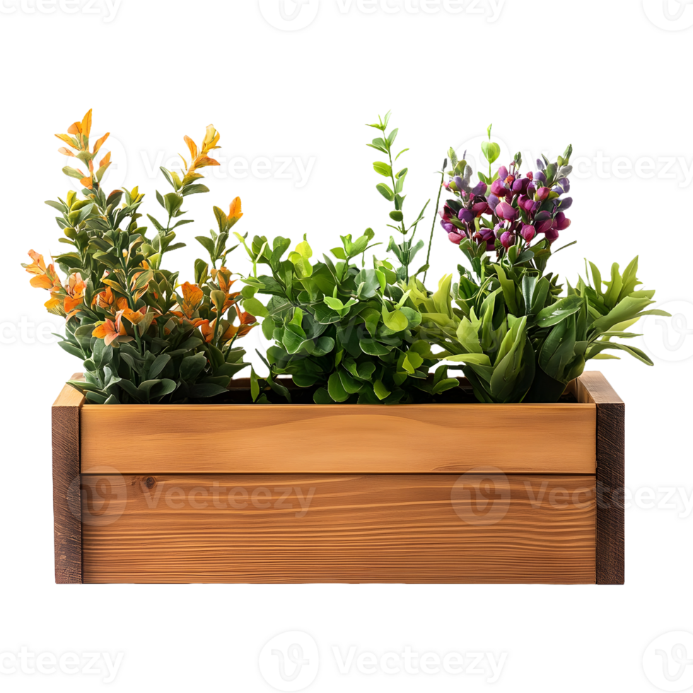 Floral Delight Isolated Wooden Planter Box png