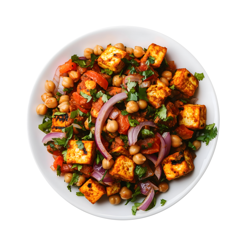 Vibrant Indian Paneer with Chopped Veggies and Red Onions, Isolated for Use in Social Media Posts and Food Banners png