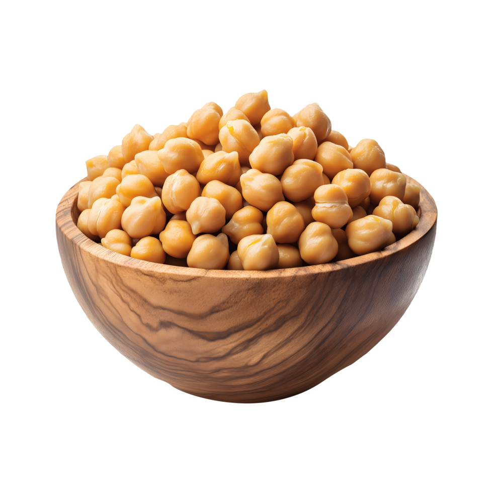 Healthy Chickpeas in a Wooden Bowl Isolated on a Transparent Background for Product Covers, Food Marketing, and Social Media Promotions png