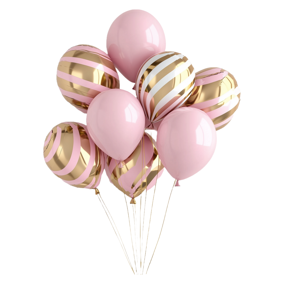 a bunch of pink and golden striped balloons for decorations isolated on a transparent background png