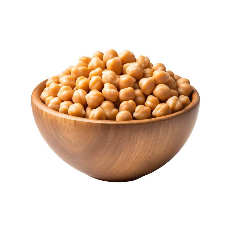 Chickpeas in a Wooden Bowl Perfectly Isolated on a Transparent Background for Use in Product Promotions and Food Marketing png