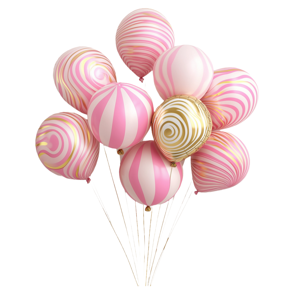 a bunch of balloons pink and golden striped balloons for decorations isolated on a transparent background png