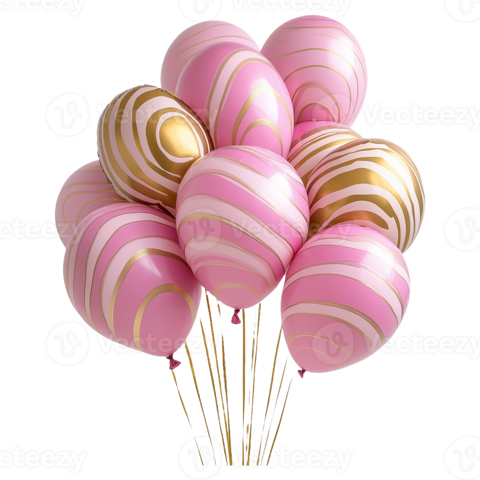 a bunch of pink and white balloons with striped pattern on the bottom isolated on a transparent background png