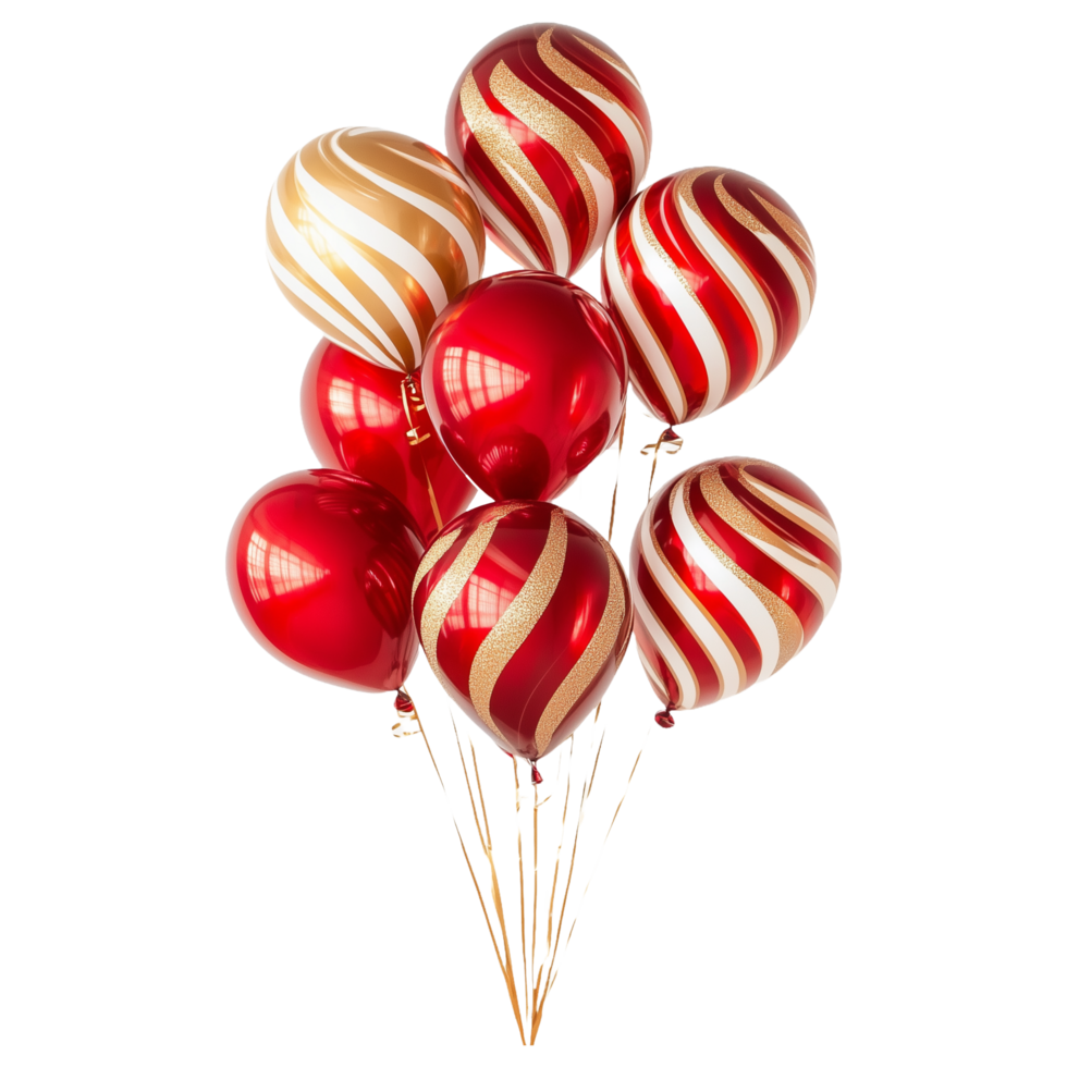 a bunch of red and golden balloons white candy canes isolated on a transparent background png