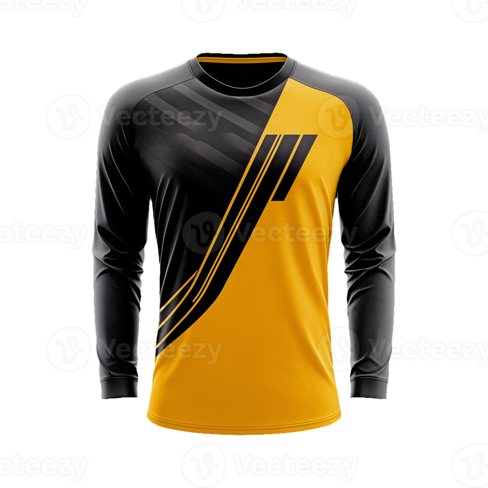 a yellow and black jersey with colored striped texture design isolated on a transparent background png