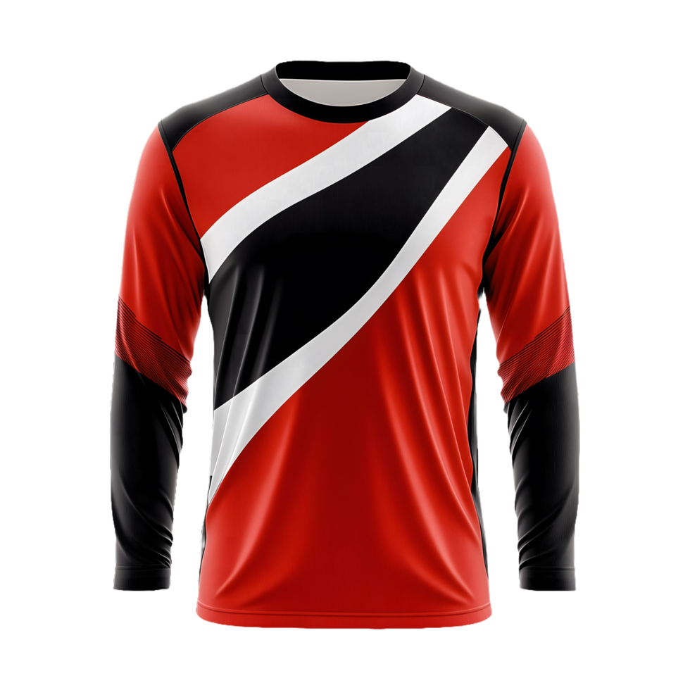 a red and black jersey with a black and white stripe on the front isolated on a transparent background png