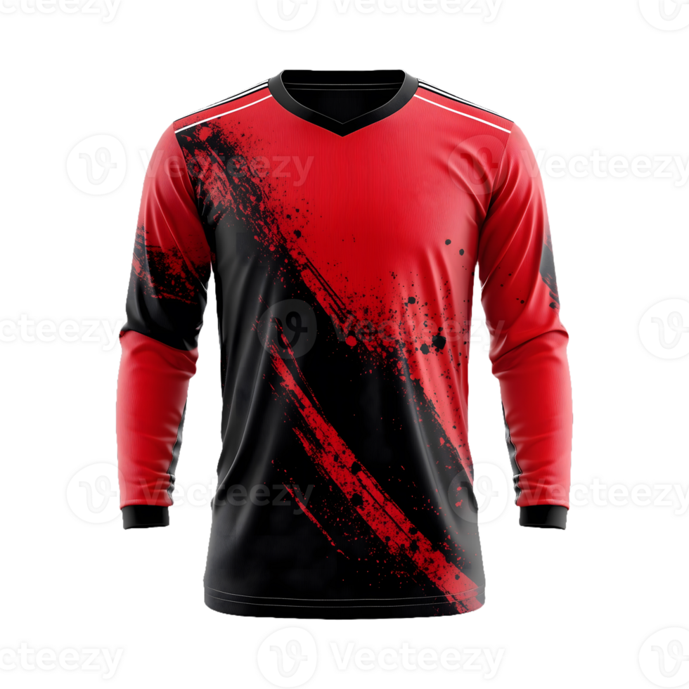 a red and black Long sleeve jersey with a red and black texture isolated on a transparent background png