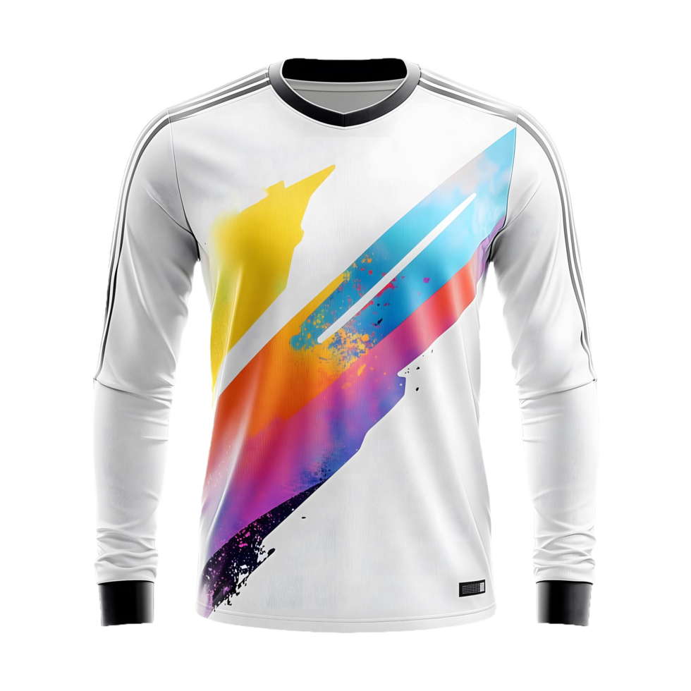 a white Long sleeve soccer jersey with abstract design isolated on a transparent background png