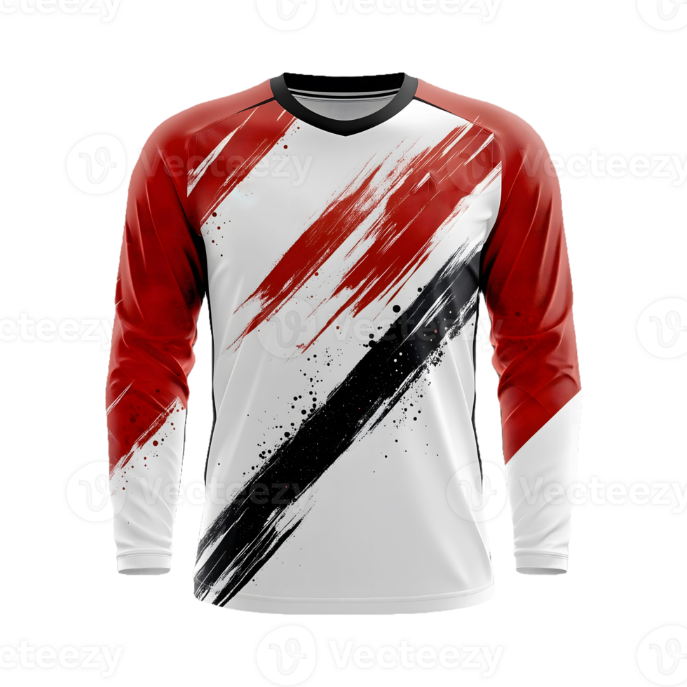 a red and black Long sleeve jersey with vintage grunge texture isolated on a transparent background png