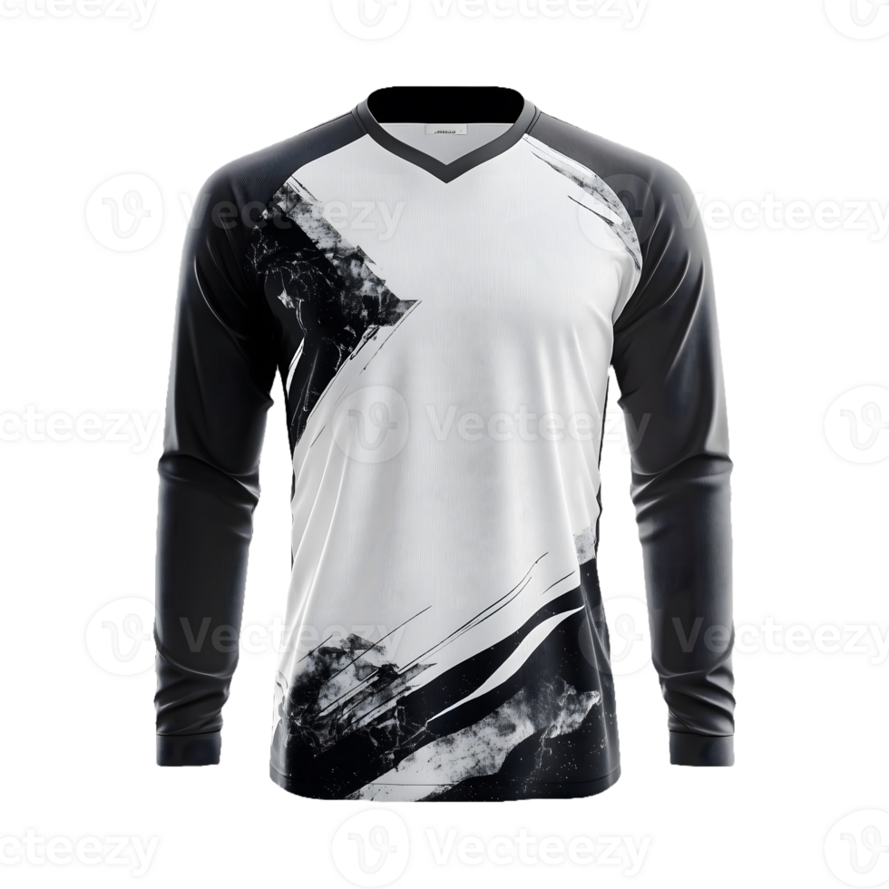 a white shirt and black Long sleeve jersey with vintage grunge texture isolated on a transparent background png