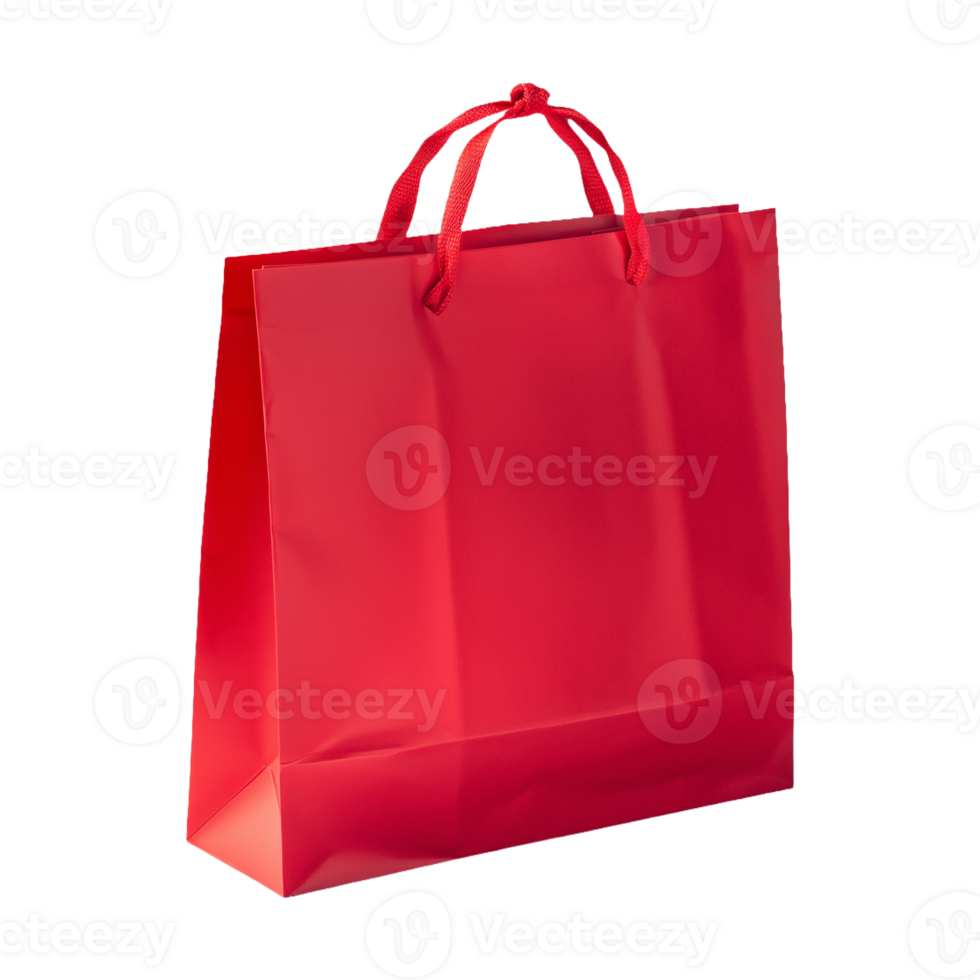 Red Paper Gift Bag Isolated on Transparent Background Ideal for Product Covers, Marketing Promotions, and Social Media Graphics Showcasing Festive and Cheerful Packaging Ideas. png
