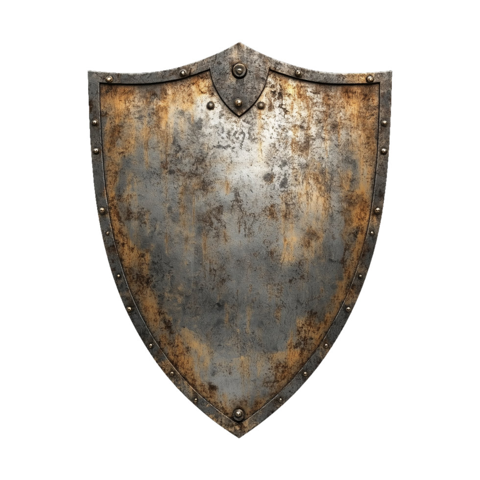 Elegant Black and Gold Triangle Shield Isolated on Transparent Background. Ideal for Product Covers, Marketing Materials, and Social Media Graphics Showcasing Vintage Iron Shield Protection at War. png