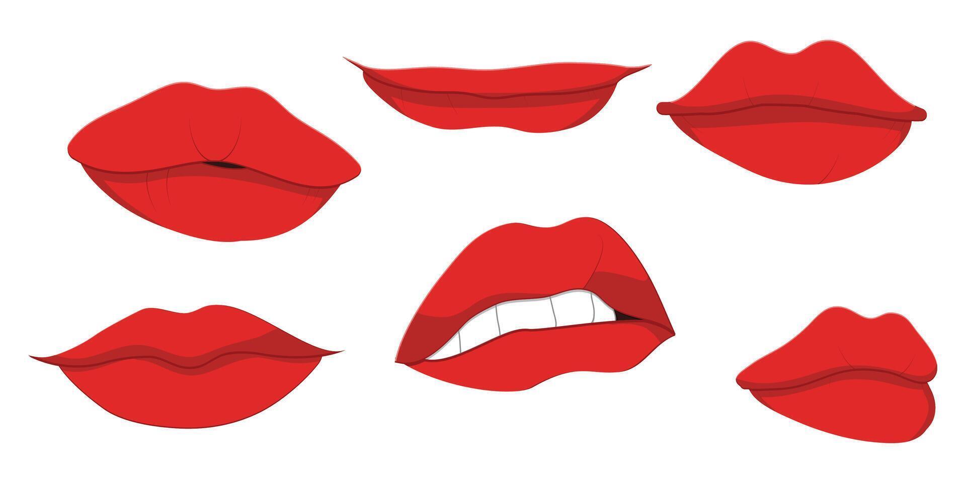 Set of Doodle Red Lips Beauty Sticker vector