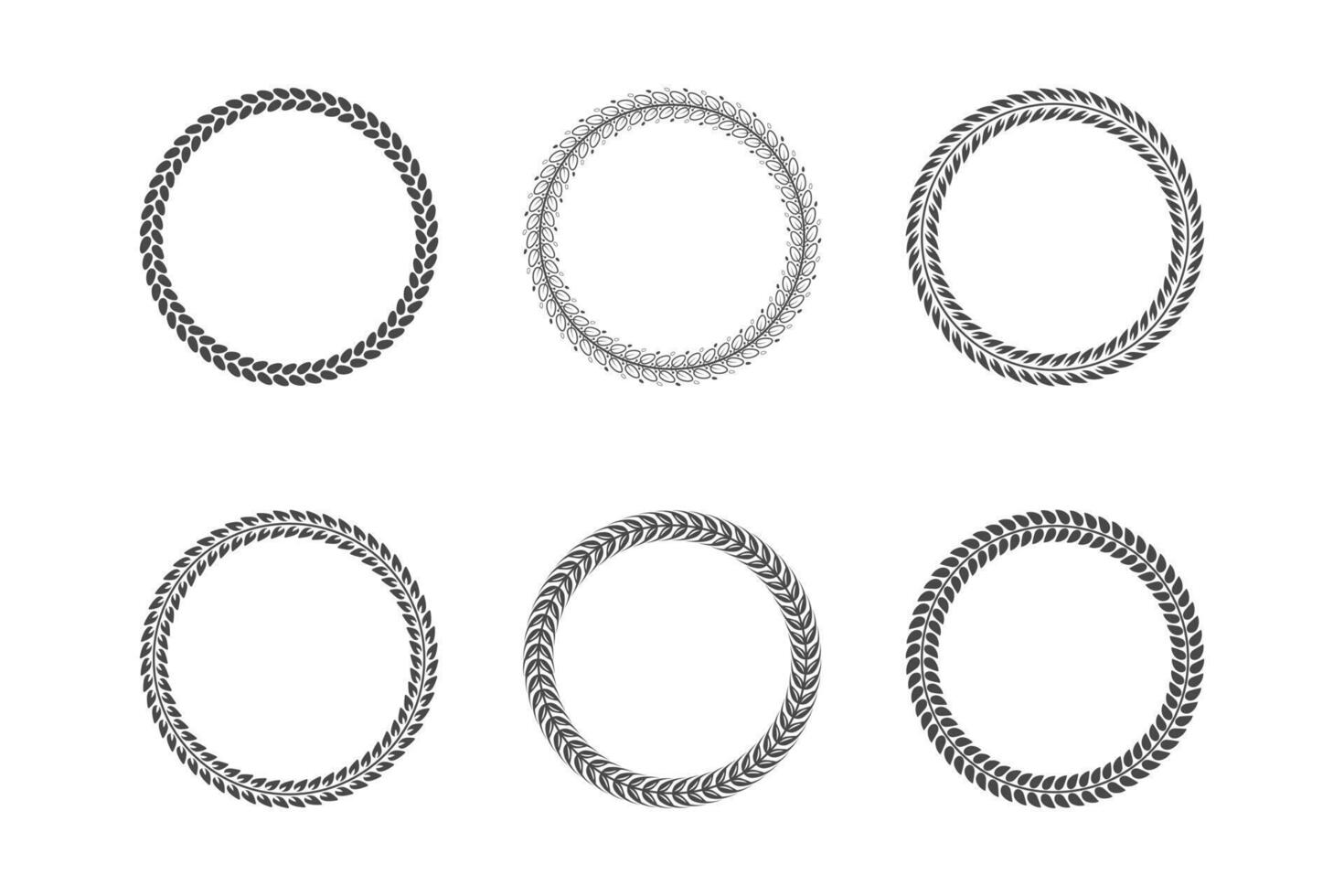 Set of round black and white frames from laurel branches with foliage. illustration vector