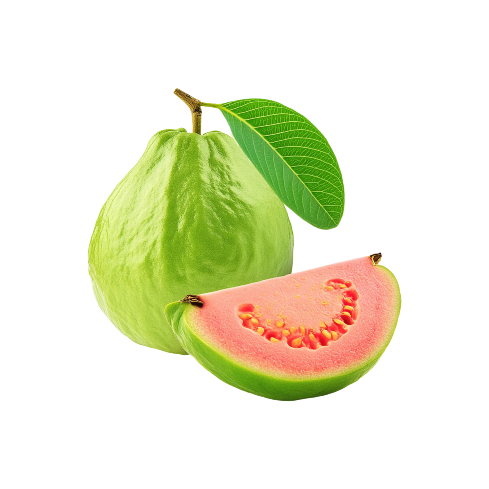 Whole and slice guava fruit on transparent background png